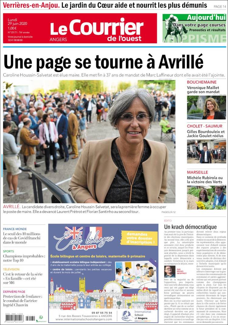 Portada de Le Courrier de l'Ouest (France)
