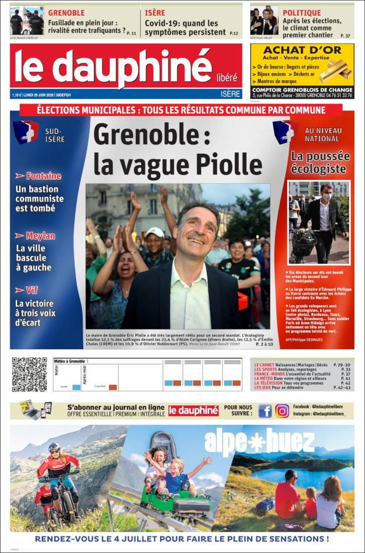 Portada de Le Dauphiné Libéré (Francia)