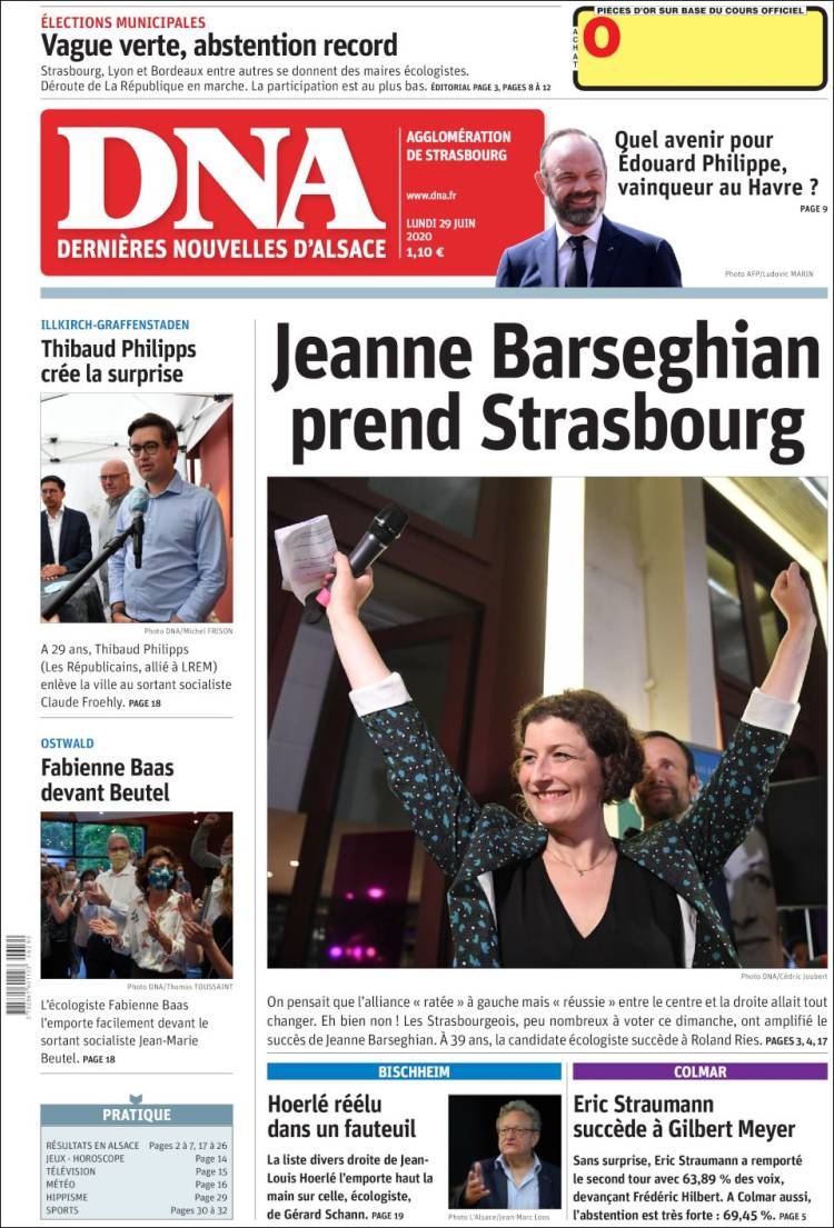 Portada de Les Dernières Nouvelles d'Alsace (Francia)