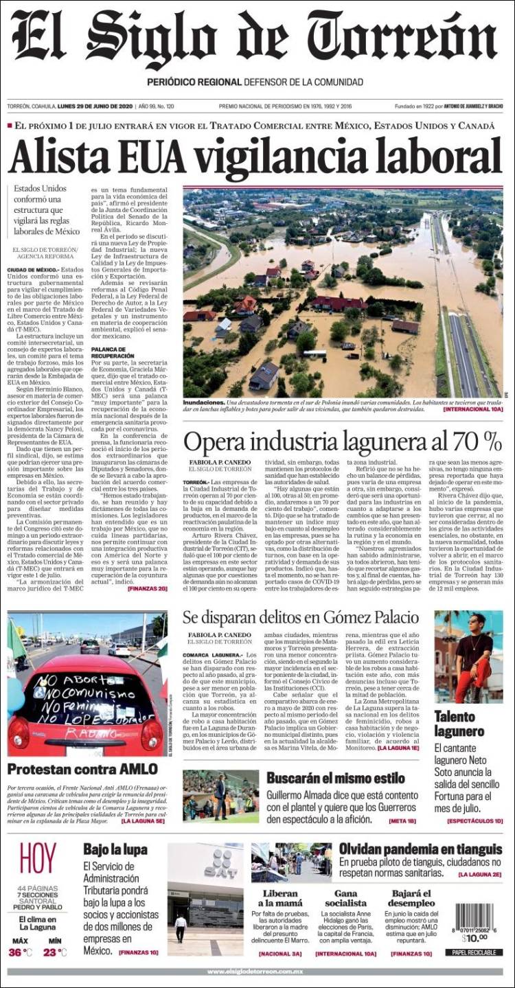 Portada de El Siglo de Torreon (Mexique)