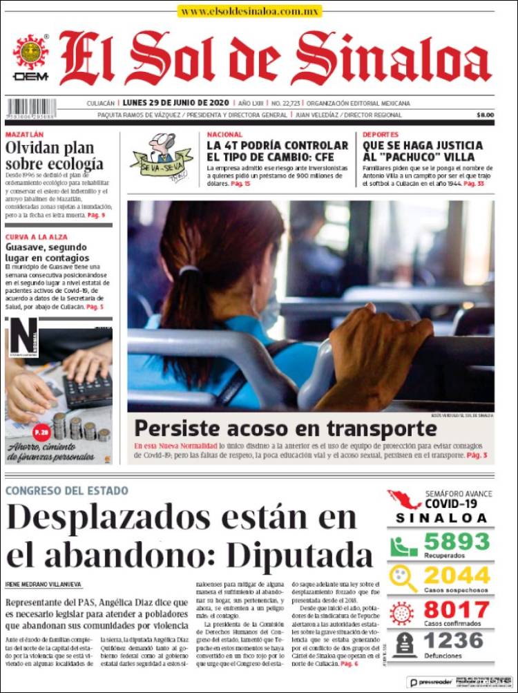 Portada de El Sol de Sinaloa (Mexique)