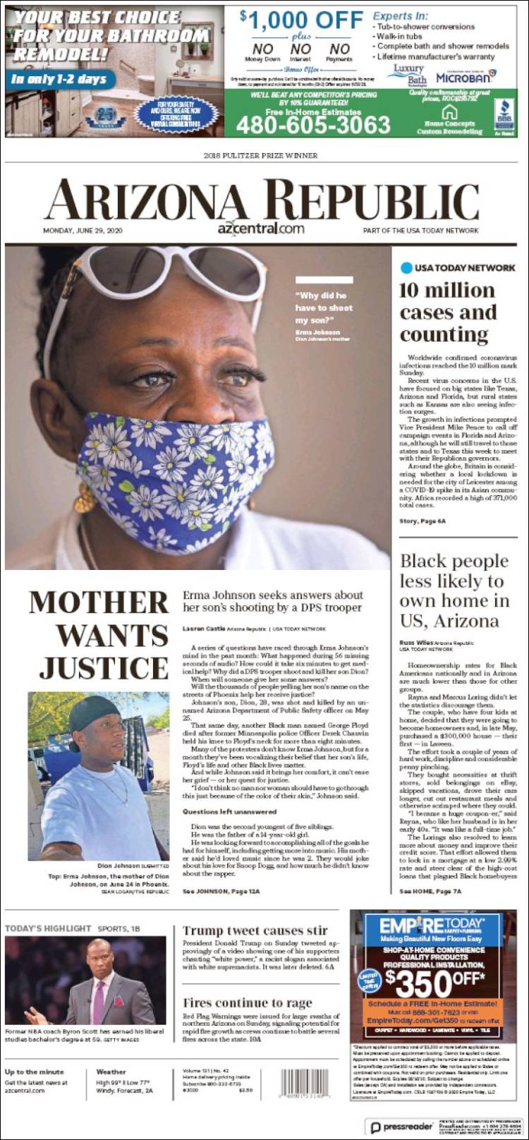 Portada de Arizona Republic News (USA)