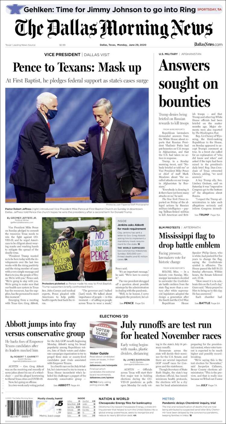 Portada de Dallas Morning News (USA)