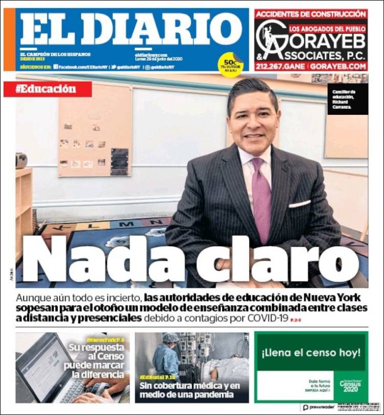 Portada de El Diario NY (USA)