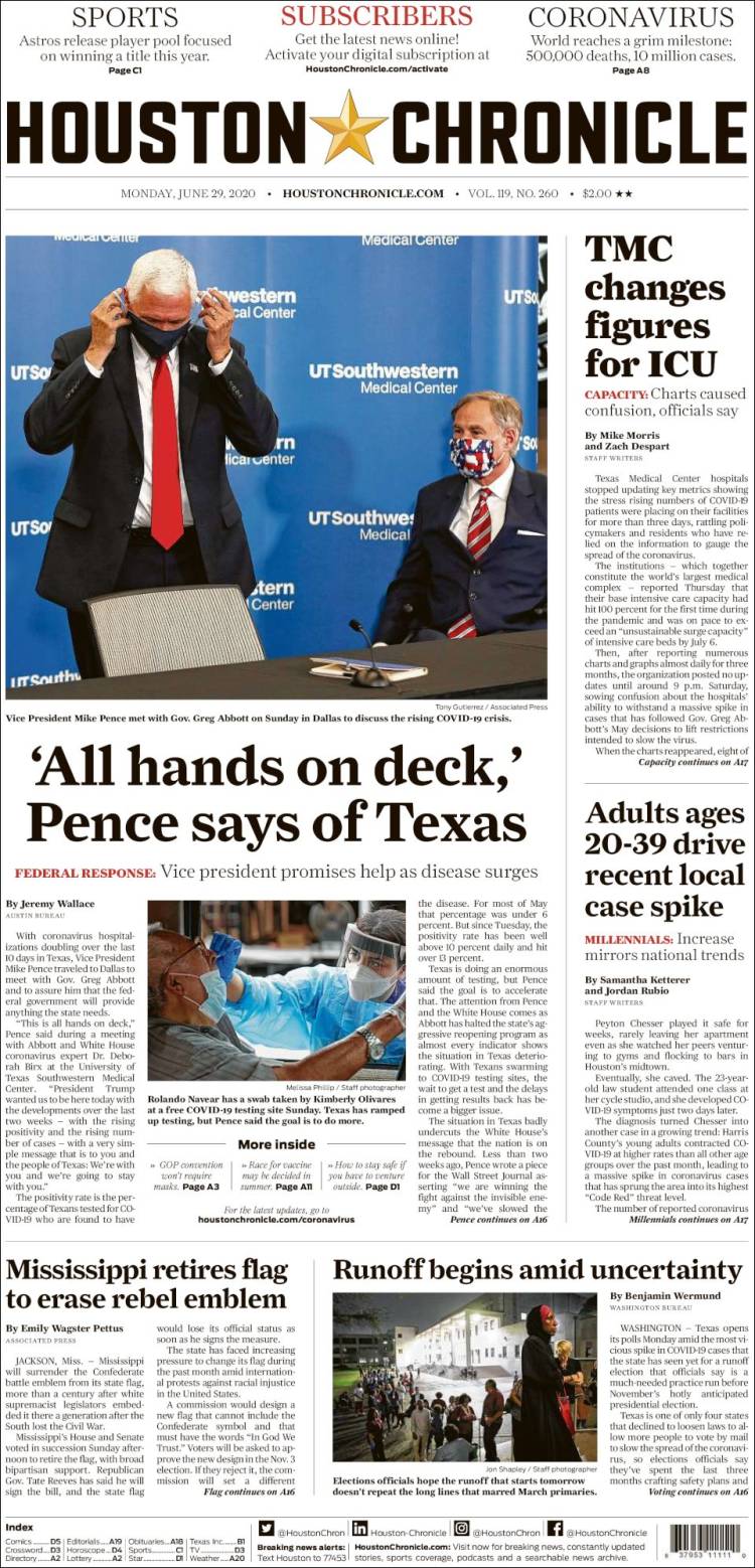 Portada de Houston Chronicle (USA)