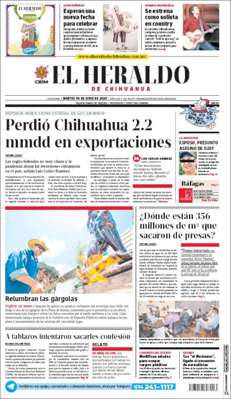 Portada de El Heraldo de Chihuahua (Mexico)