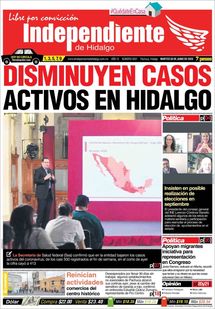 Portada de El Independiente de Hidalgo (Mexico)