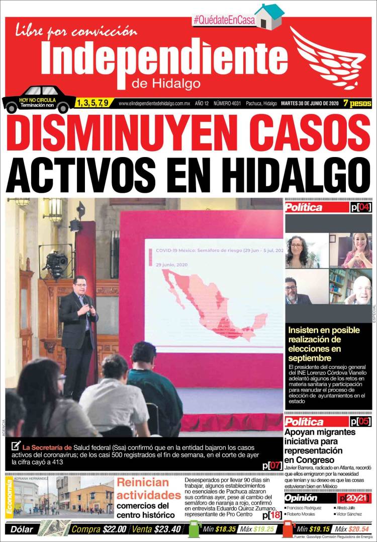 Portada de El Independiente de Hidalgo (México)