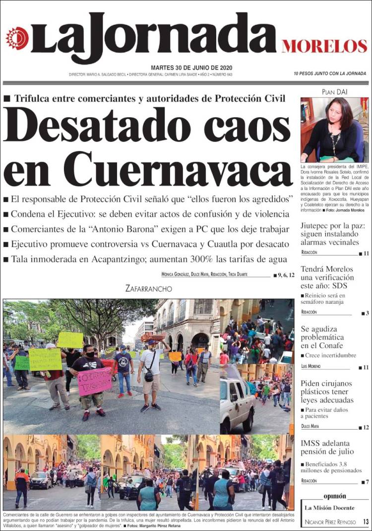 Portada de La Jornada - Morelos (Mexico)