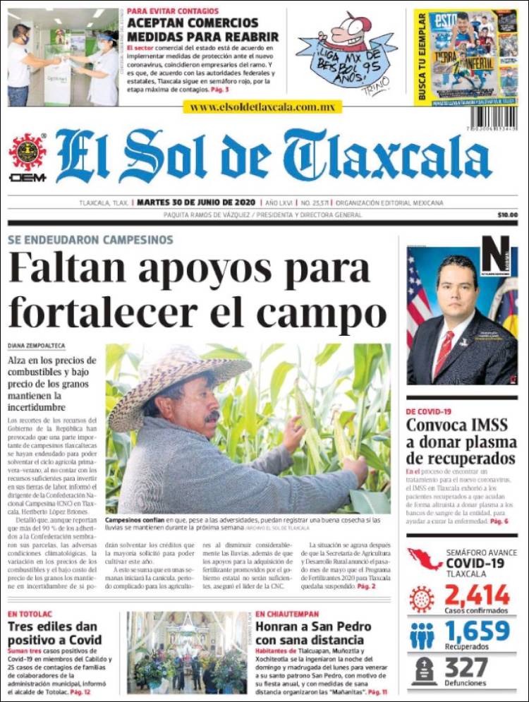 Portada de El Sol de Tlaxcala (Mexico)