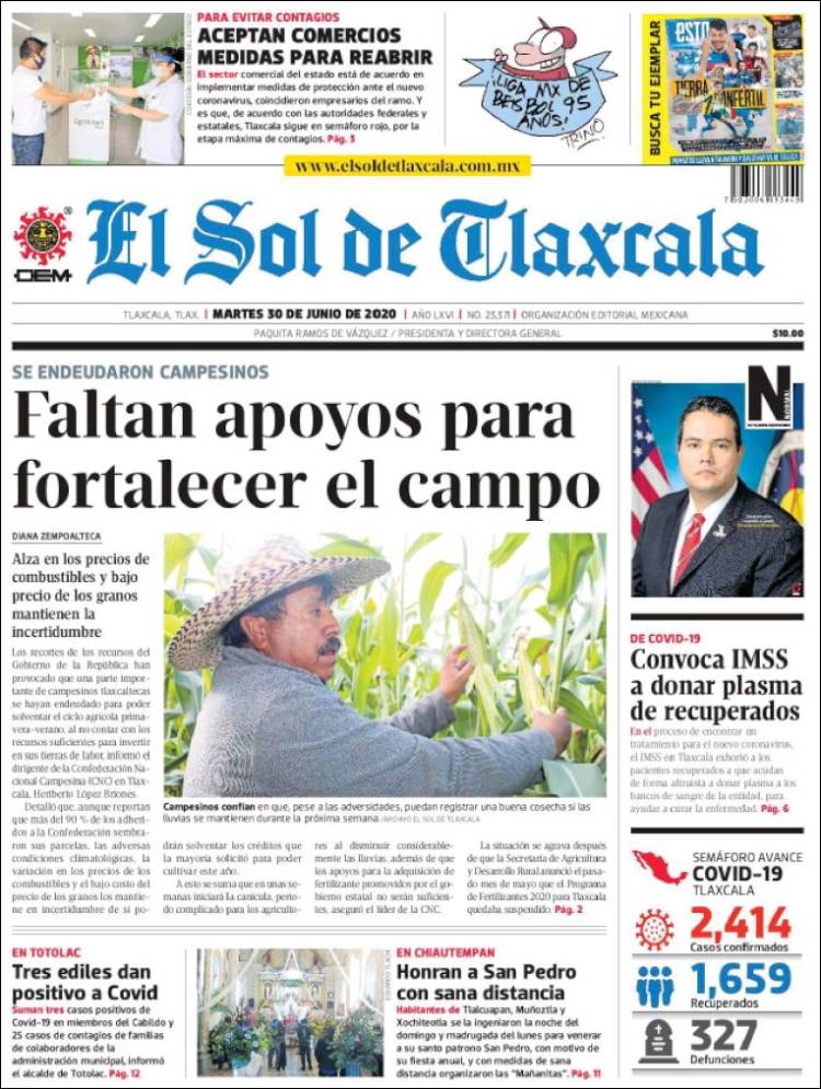 Portada de El Sol de Tlaxcala (México)