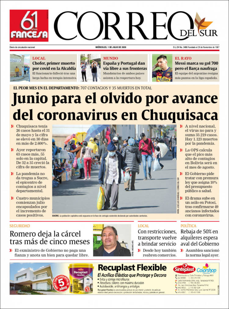 Portada de Correo Sur (Bolivia)