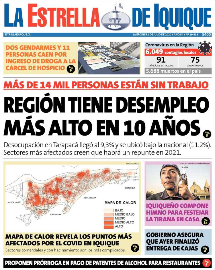 Portada de La Estrella de Iquique (Chile)