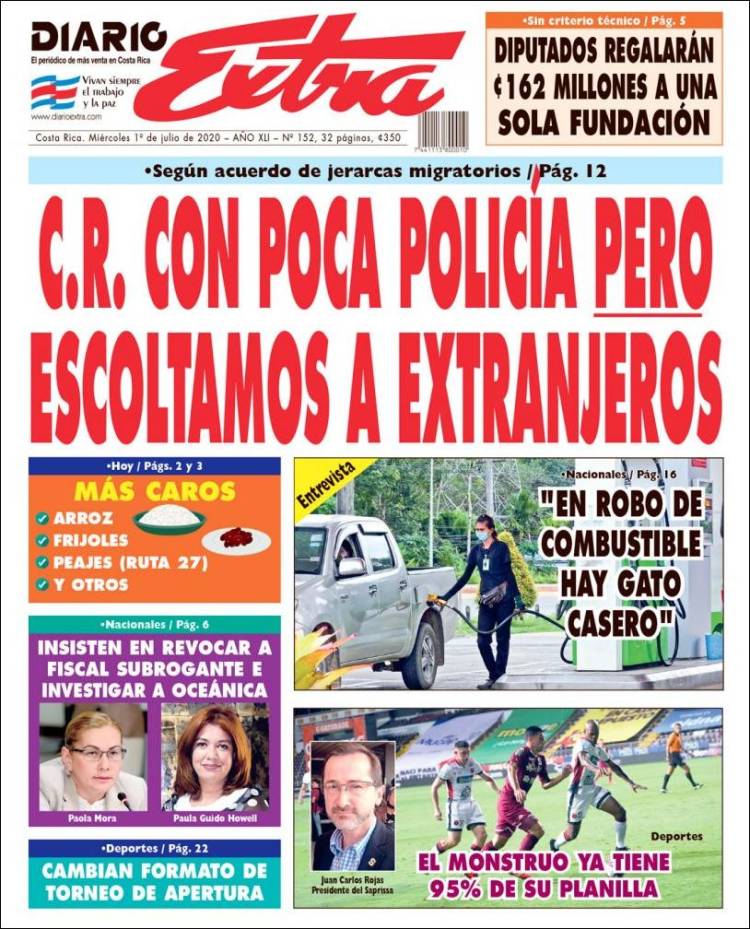 Portada de Diario Extra (Costa Rica)