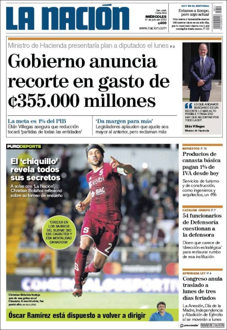 Portada de La Nación - Costa Rica (Costa Rica)