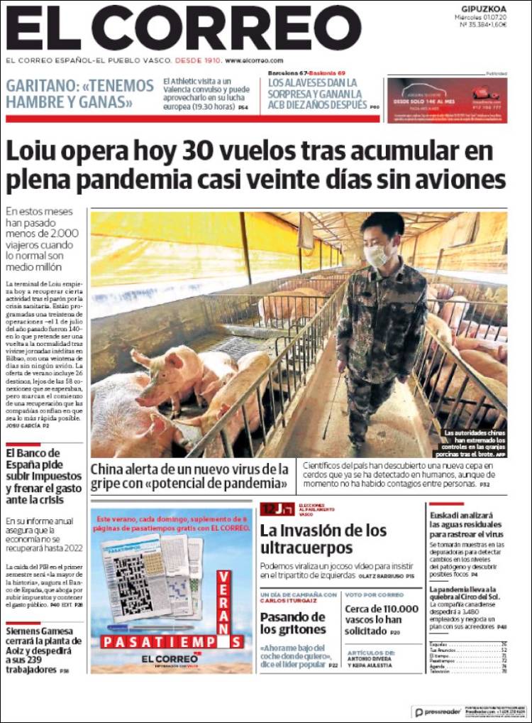 Portada de El Correo - Guipuzcoa (España)