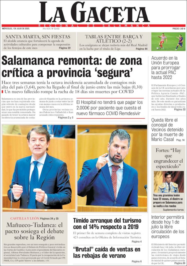 Portada de La Gaceta de Salamanca (España)