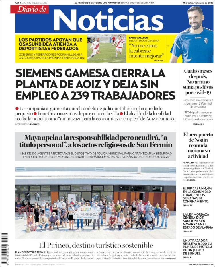 Portada de Noticias de Navarra (España)