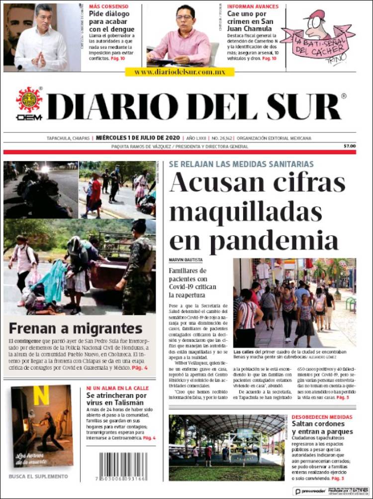 Portada de El Diario del Sur (México)