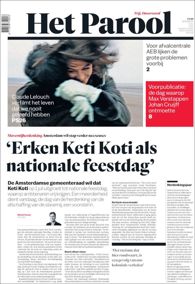 Portada de Het Parool (Pa&iacute;ses Bajos)