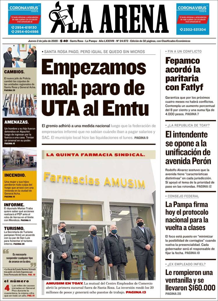 Portada de Diario La Arena (Argentina)