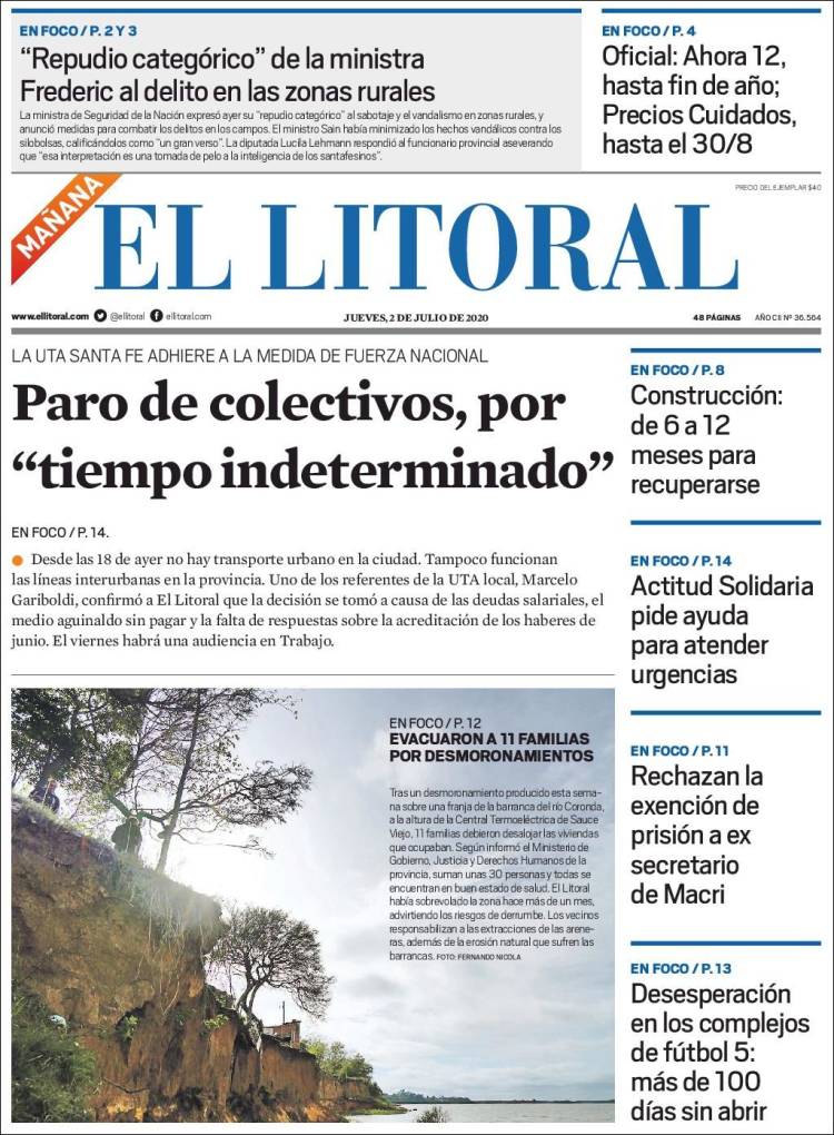 Portada de Diario El Litoral (Argentina)