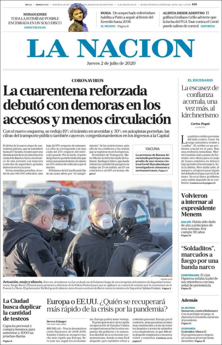 Portada de La Nación (Argentina)