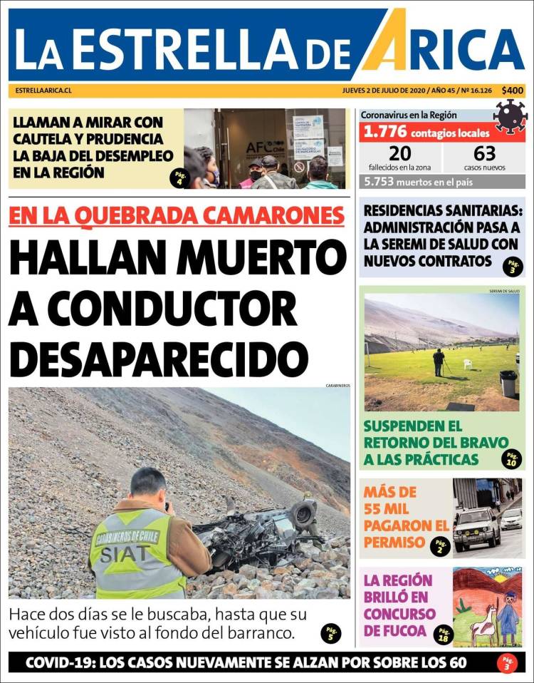 Portada de La Estrella de Arica (Chile)
