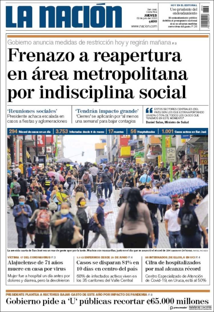 Portada de La Nación - Costa Rica (Costa Rica)