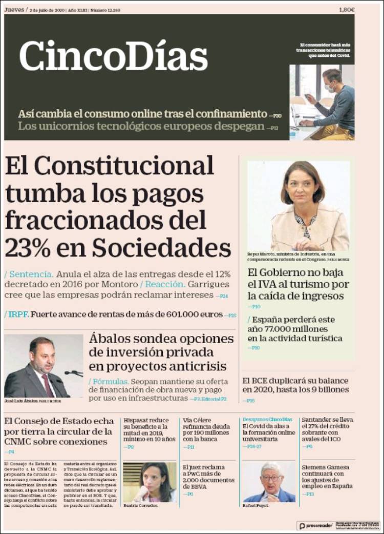 Portada de Cinco Días (Espa&ntilde;a)
