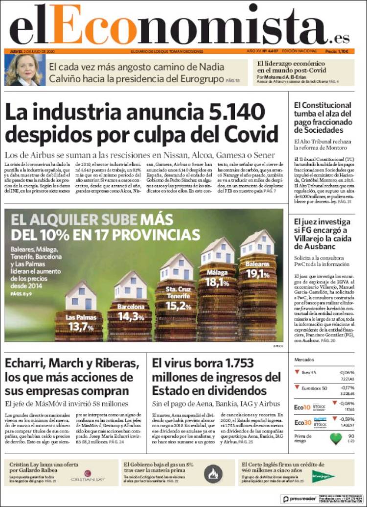 Portada de El Economista (Espa&ntilde;a)