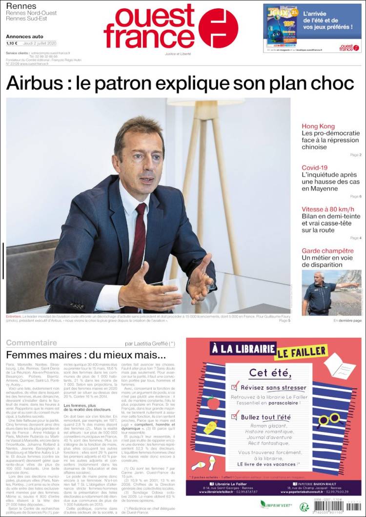 Portada de Ouest France (Francia)