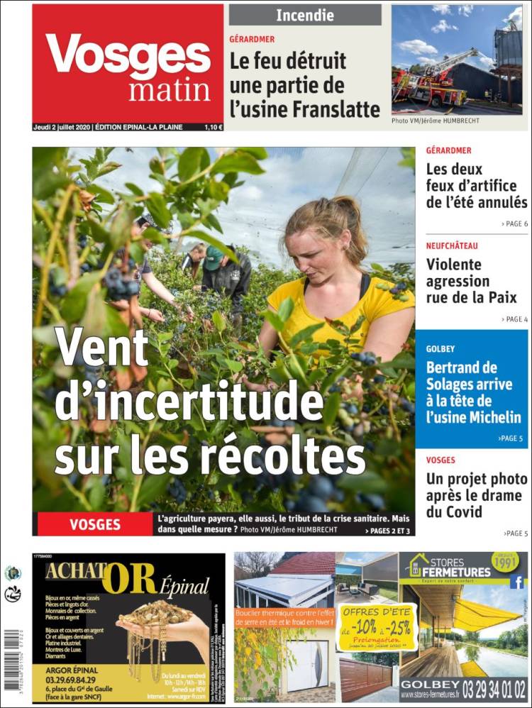 Portada de Vosges Matin (Francia)