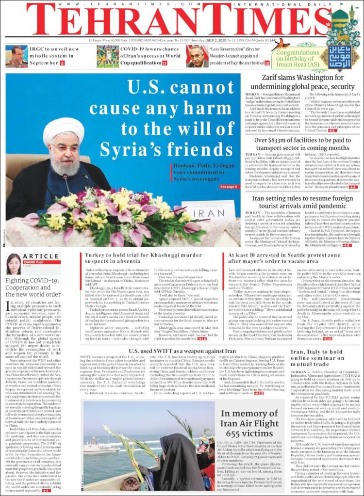 Portada de TehranTimes (Ir&aacute;n)