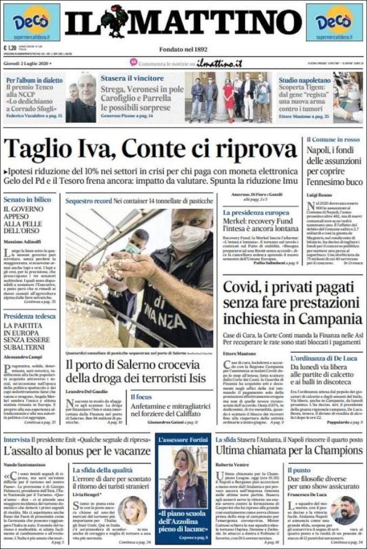 Portada de Il Mattino (Italia)