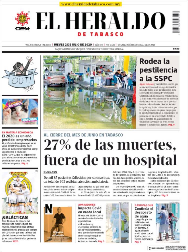 Portada de El Heraldo de Tabasco (Mexico)