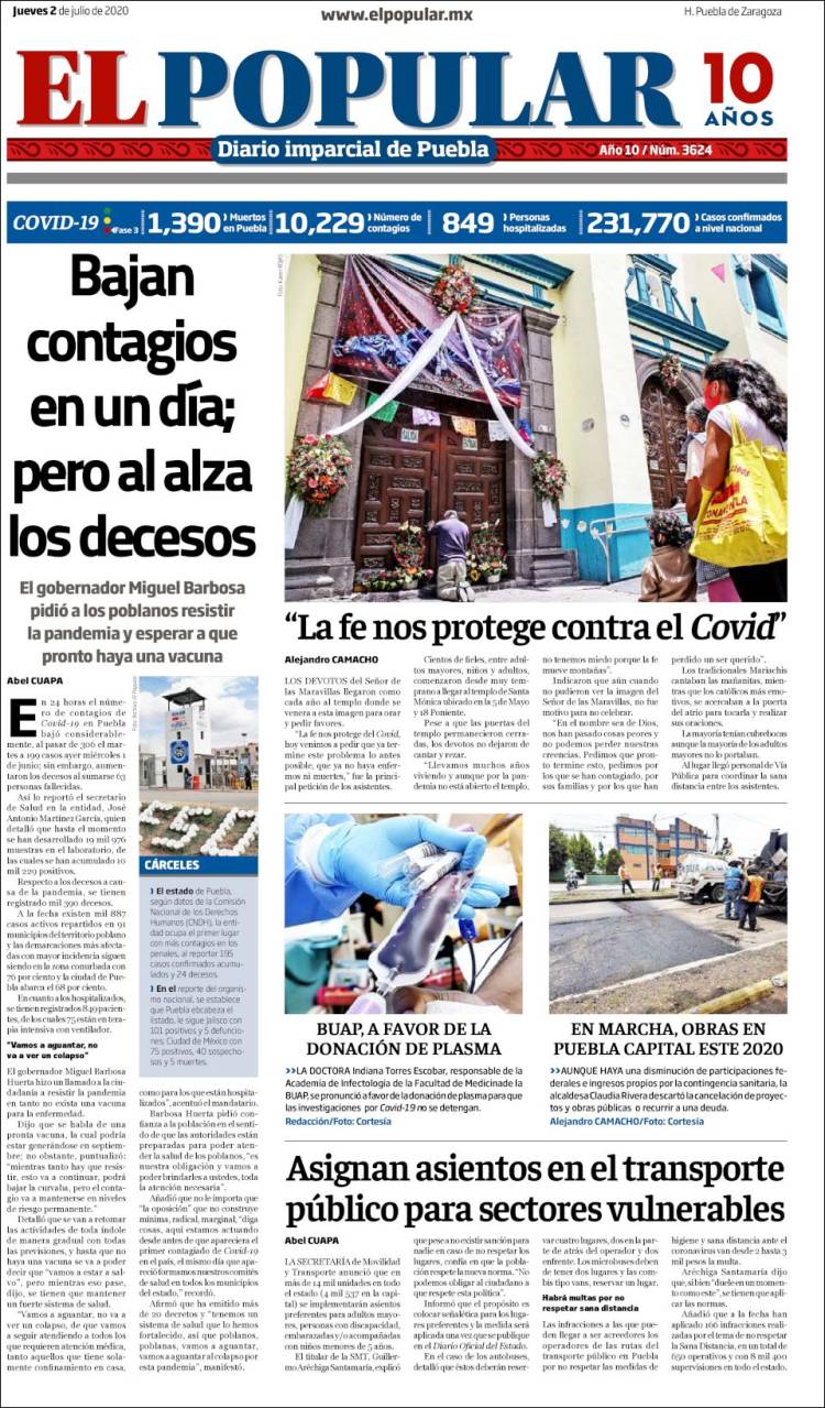 Portada de Periódico El Popular (Mexico)