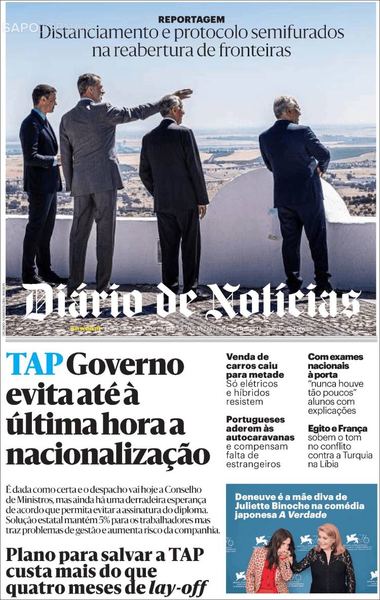 Portada de Diário de Noticias (Portugal)