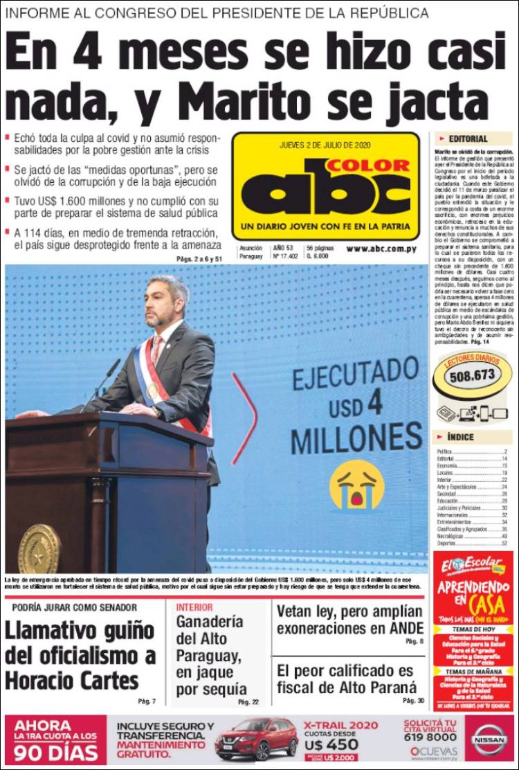 Portada de ABC Color (Paraguay)