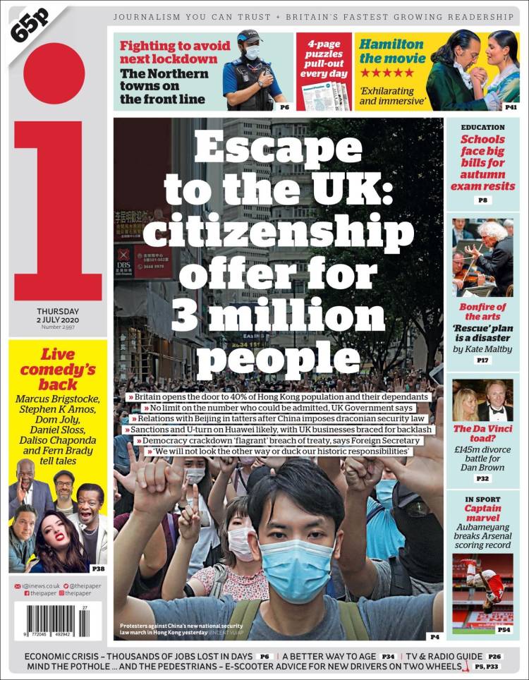 Portada de The i (Reino Unido)