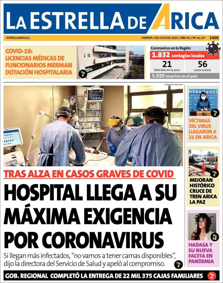 Portada de La Estrella de Arica (Chile)