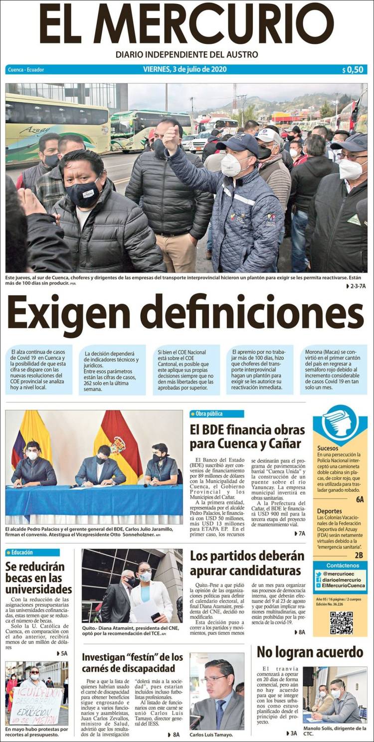 Portada de Diario El Mercurio (Ecuador)
