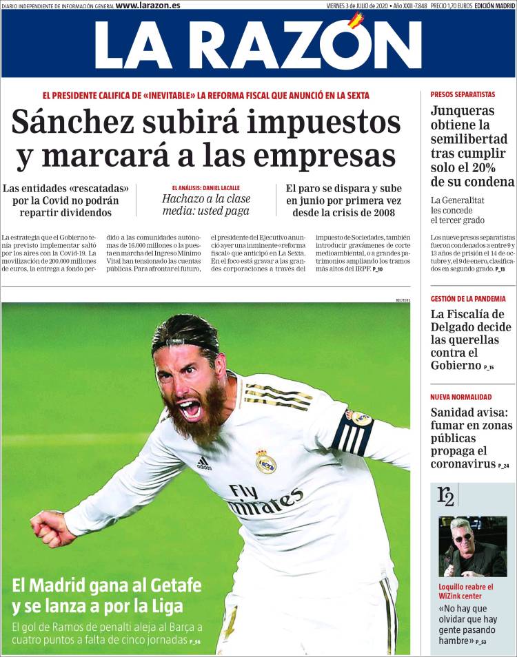 Portada de La Razón (España)