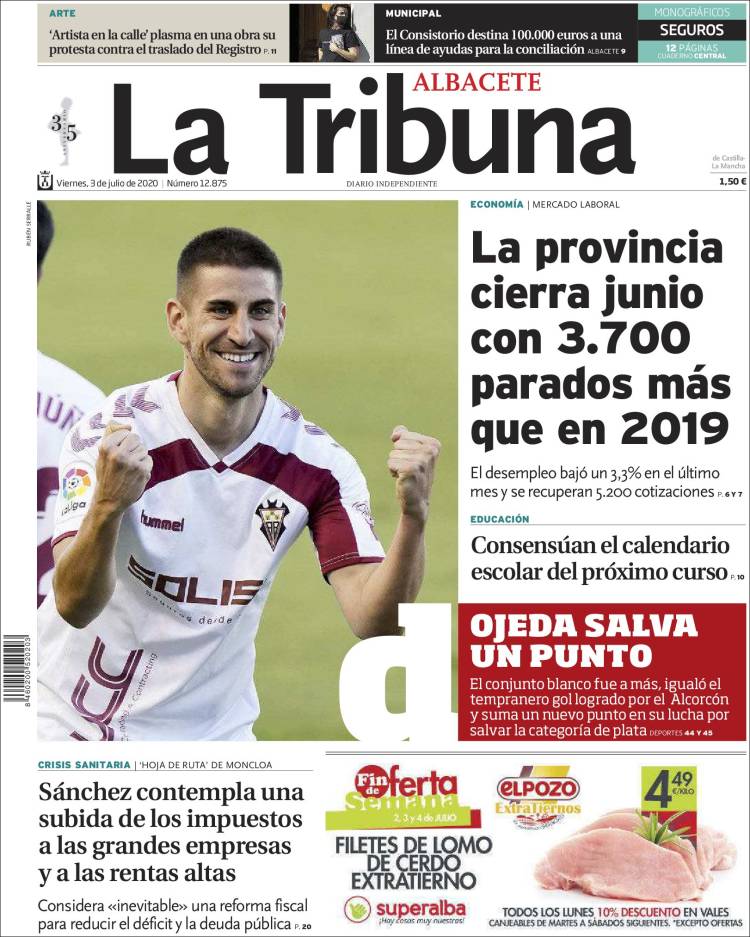 Portada de La Tribuna de Albacete (España)