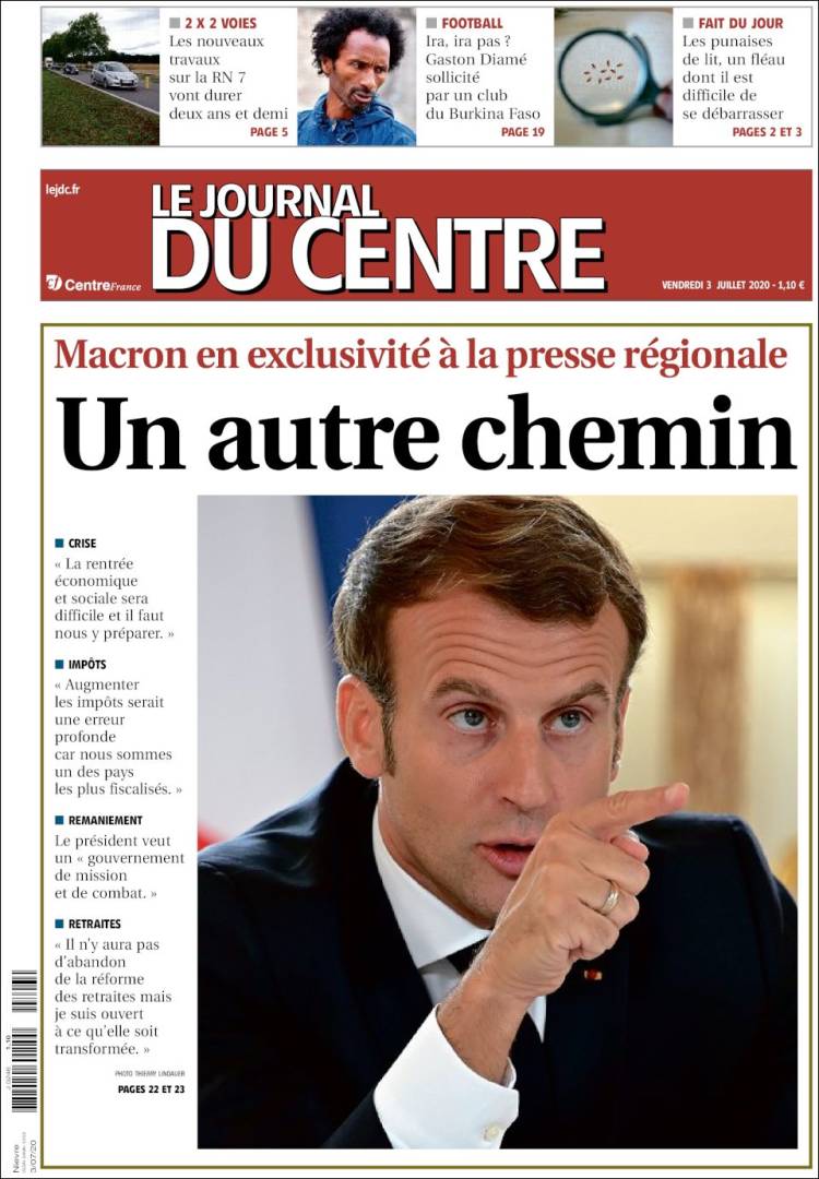 Portada de Le Journal du Centre (Francia)