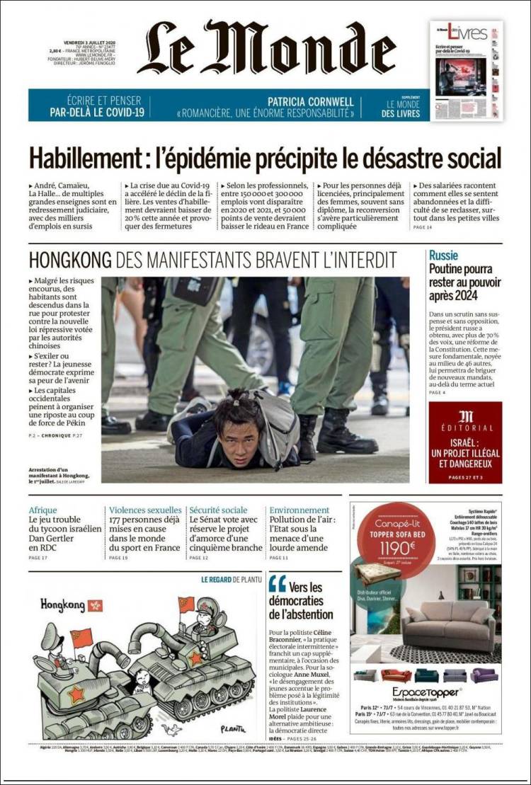 Portada de Le Monde (Francia)