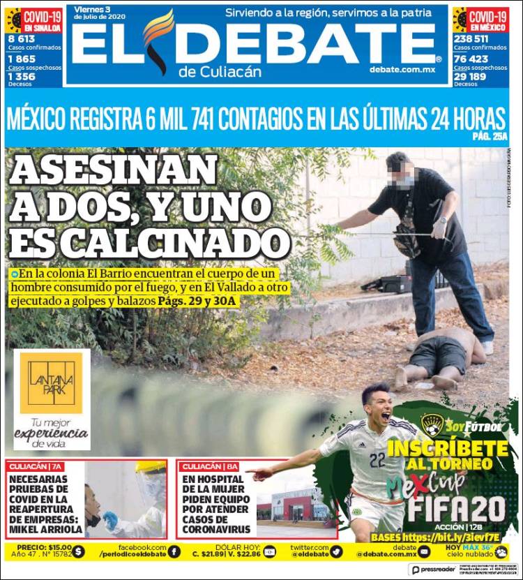 Portada de El Debate de Culiacán (México)