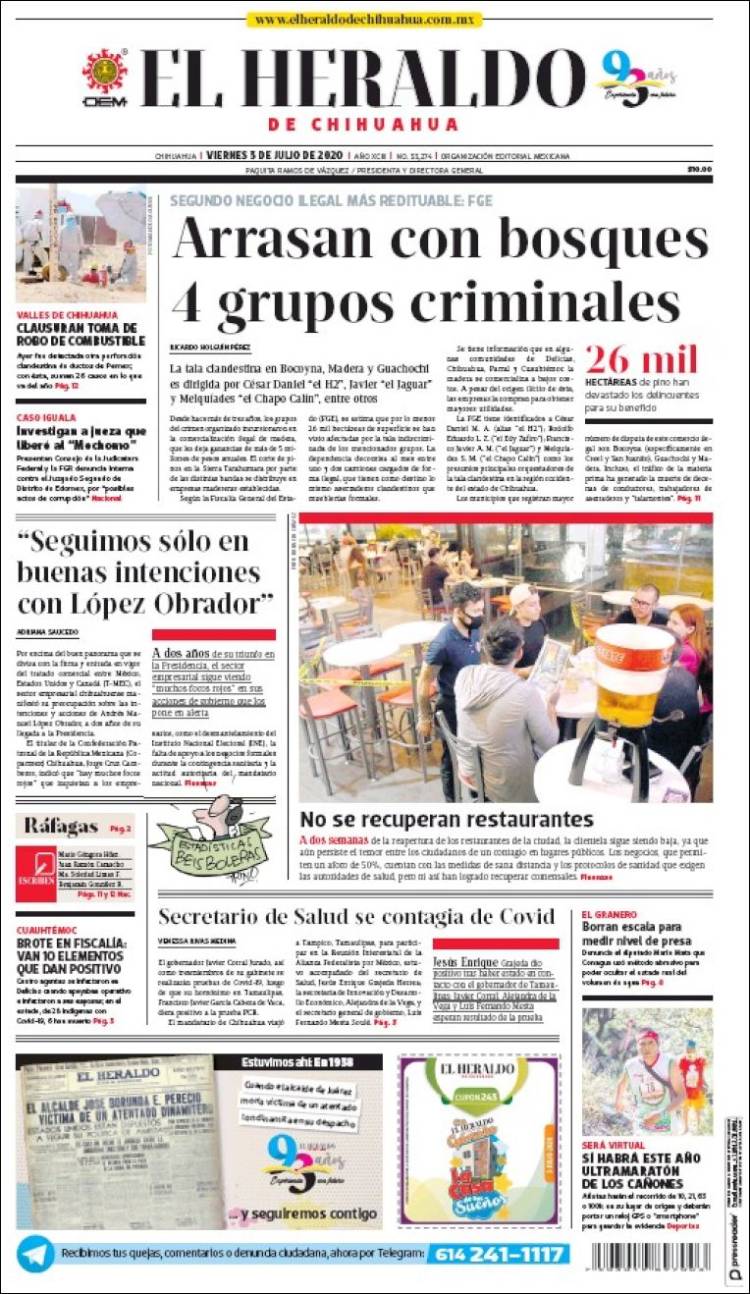 Portada de El Heraldo de Chihuahua (México)