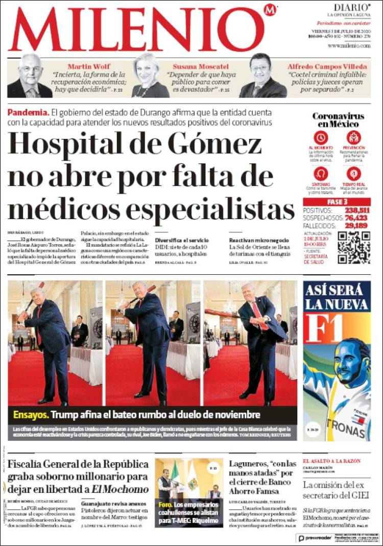 Portada de Milenio - Laguna (México)