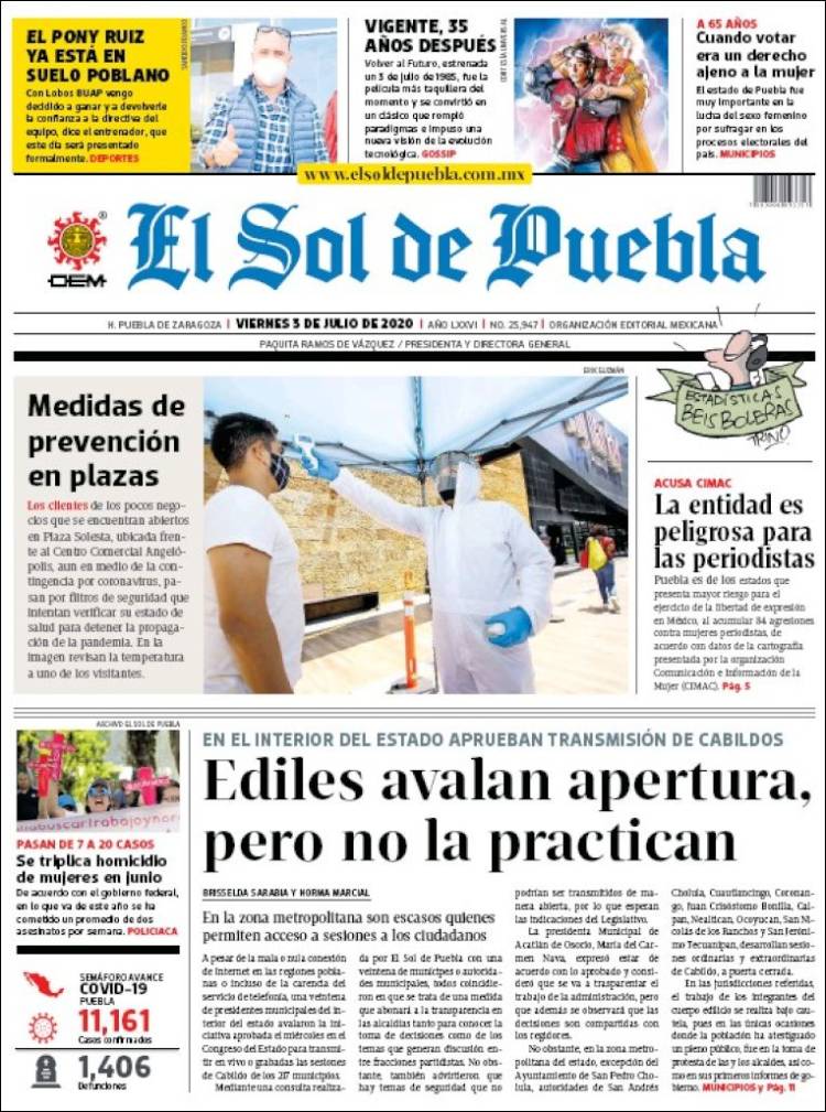 Portada de El Sol de Puebla (México)